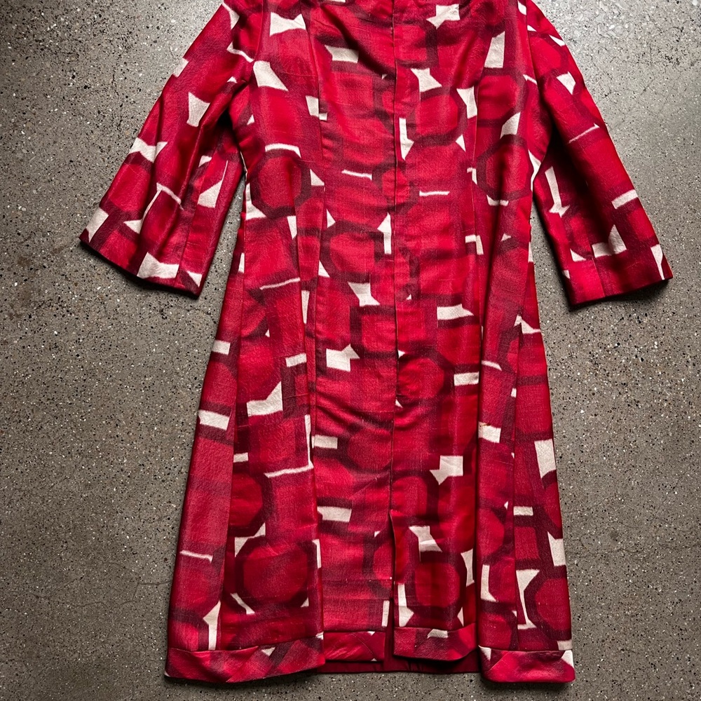Vintage Red Geometric Pattern Dress - Picture 2 of 3